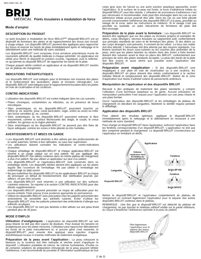 Medical device instruction sheet for BRIJ with text and diagrams