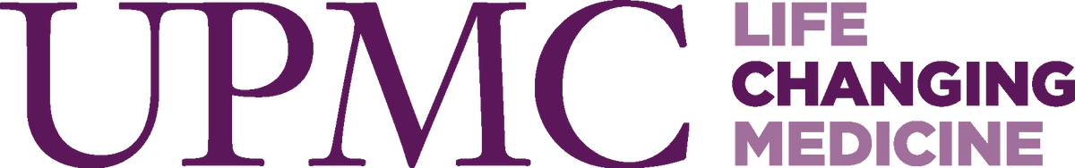 A purple and dark purple logo featuring the text 'UPMC' in large letters and 'LIFE CHANGING MEDICINE' in smaller letters on a white background.